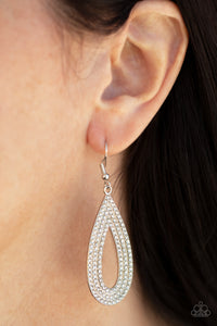 Exquisite Exaggeration - White Rhinestone Earring Paparazzi