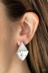 Risky Razzle - White Rhinestone Earring Paparazzi