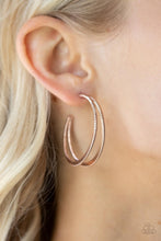 Load image into Gallery viewer, Rustic Curves - Rose Gold Hoop Earring Paparazzi
