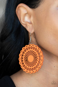 Island Sun - Orange Wood Earring Paparazzi