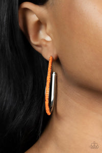 Beaded Bauble - Orange Hoop Earring Paparazzi