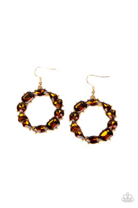 Paparazzi GLOWING in Circles - Brown Rhinestone Earring