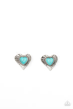 Load image into Gallery viewer, Rustic Romance - Blue Turquoise Heart Earring Paparazzi
