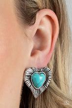 Load image into Gallery viewer, Rustic Romance - Blue Turquoise Heart Earring Paparazzi
