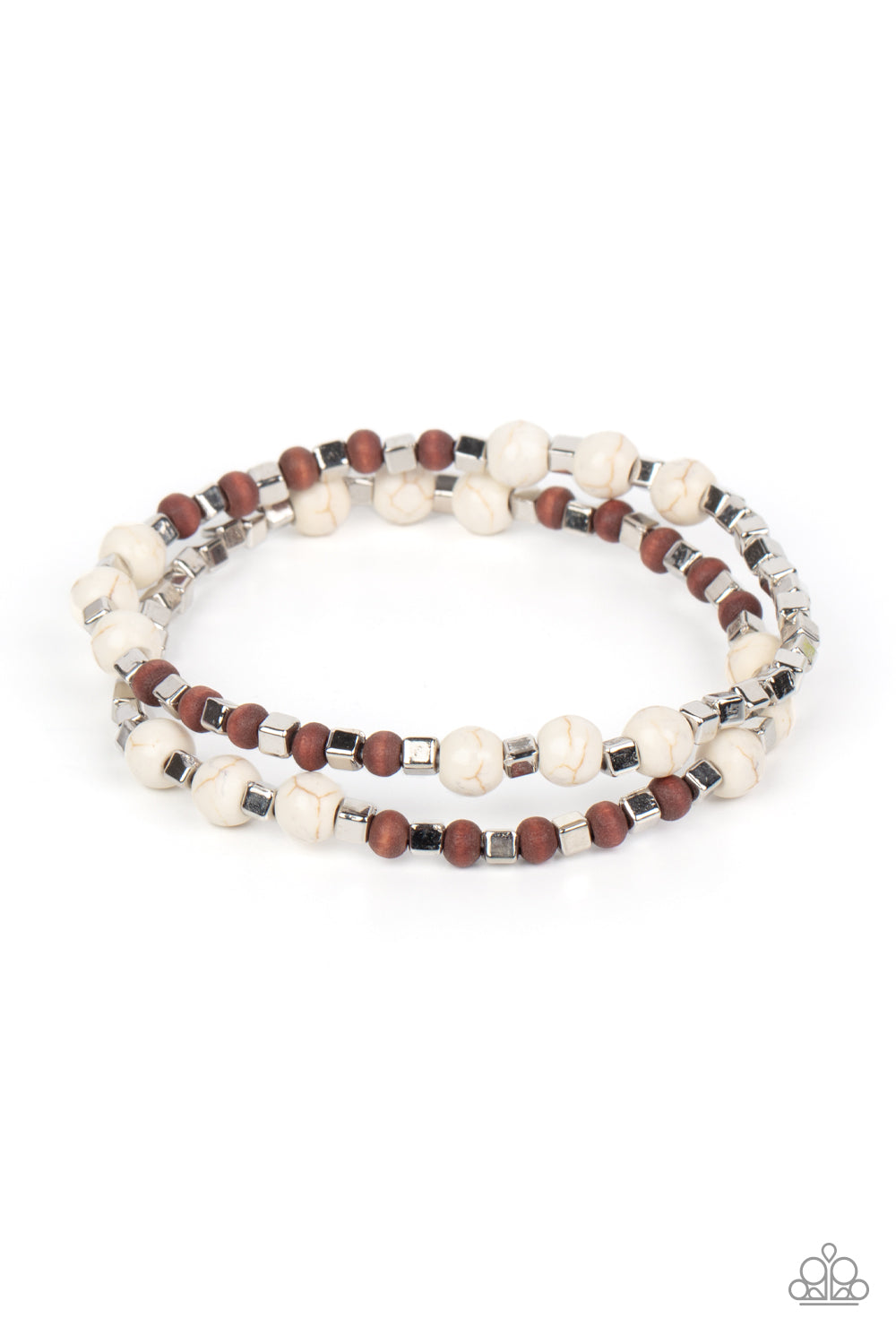 Backcountry Beauty - White and Brown Coil Bracelet Paparazzi