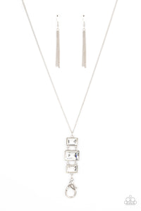 Paparazzi Totem - White Rhinestone Lanyard Necklace