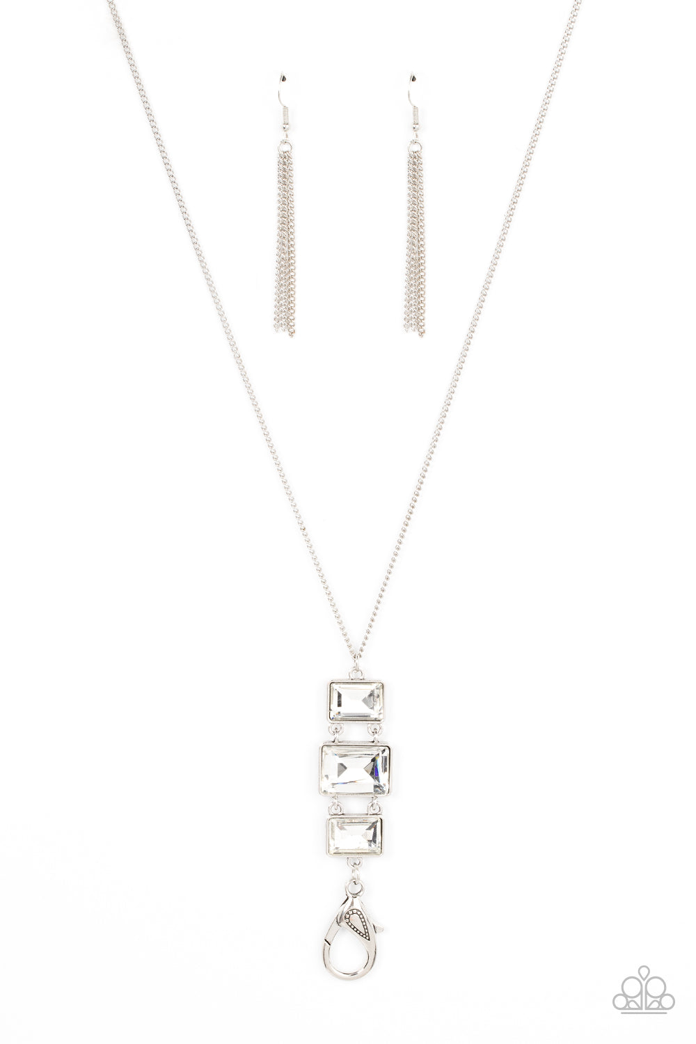 Paparazzi Totem - White Rhinestone Lanyard Necklace