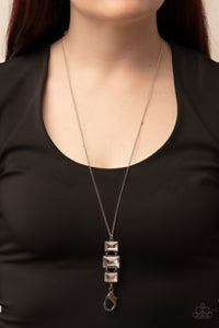 Paparazzi Totem - White Rhinestone Lanyard Necklace