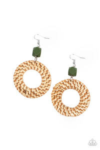 Paparazzi Wildly Wicker - Green Wood Earring