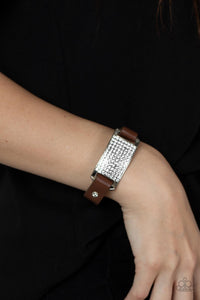 Urban Rivalry - Brown Leather Rhinestone Bracelet Paparazzi