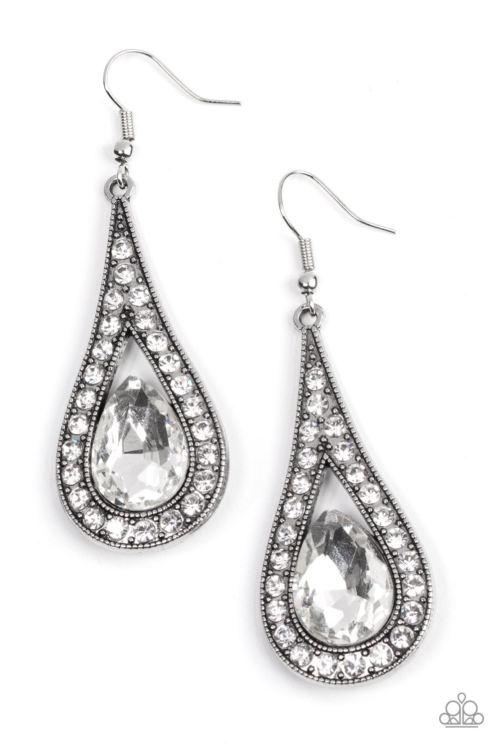 Paparazzi A-Lister Attitude - White Rhinestone Earring