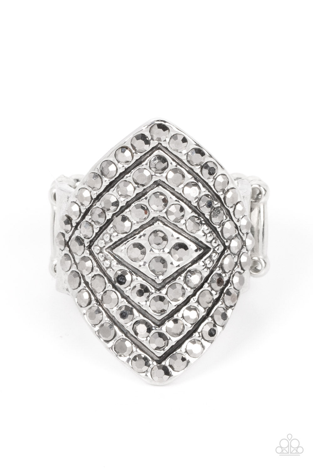 Plead GLITZY - Silver Hematite Ring Paparazzi