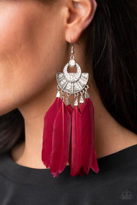 Plume Paradise - Red Feather Earring Paparazzi