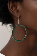 Load image into Gallery viewer, Paparazzi Head-Turning Halo - Green Rhinestone Earring
