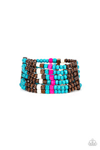 Dive into Maldives - Blue Multi Wood Bracelet Paparazzi