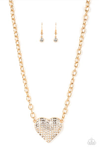 Heartbreakingly Blingy - Gold Heart Necklace Paparazzi