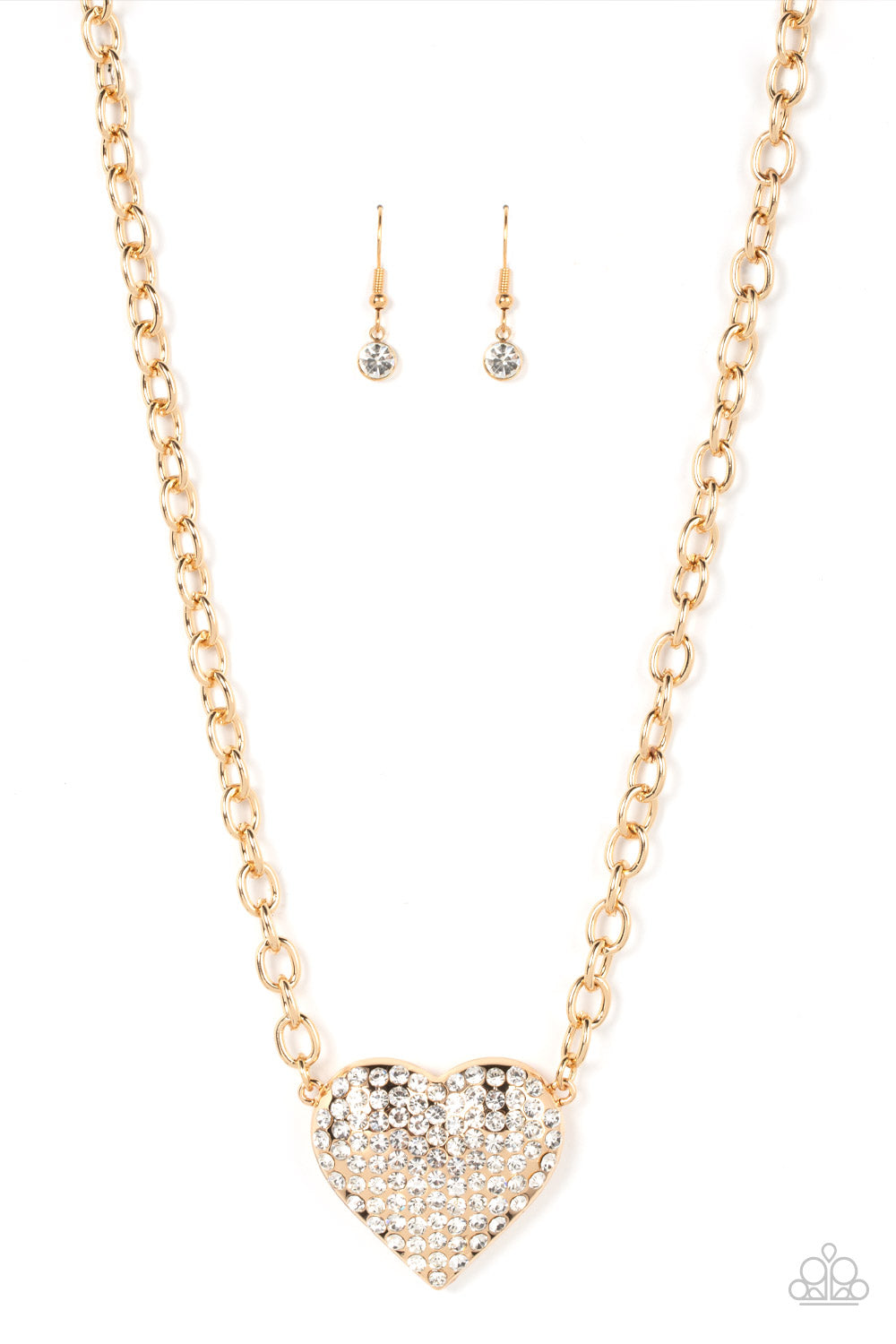 Heartbreakingly Blingy - Gold Heart Necklace Paparazzi