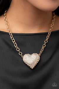 Heartbreakingly Blingy - Gold Heart Necklace Paparazzi