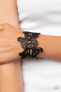 Paparazzi Butterfly Breeze - Black Leather Bracelet