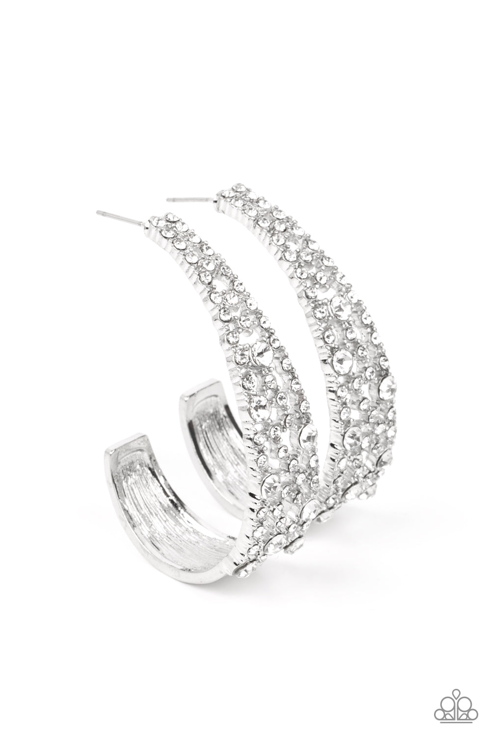 Paparazzi Cold as Ice - Silver Rhinestone Hoop 