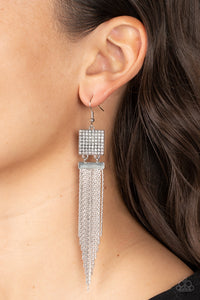 Paparazzi Dramatically Deco - White Rhinestone Earring