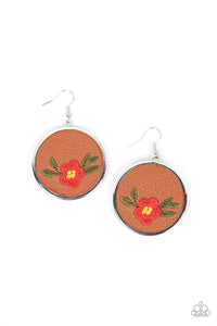 Paparazzi Prairie Patchwork - Red Leather Earring