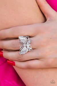 Paparazzi Fearless Flutter - White Rhinestone Ring