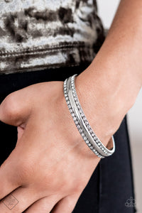 Paparazzi Forged Uproar - White Rhinestone Bangle