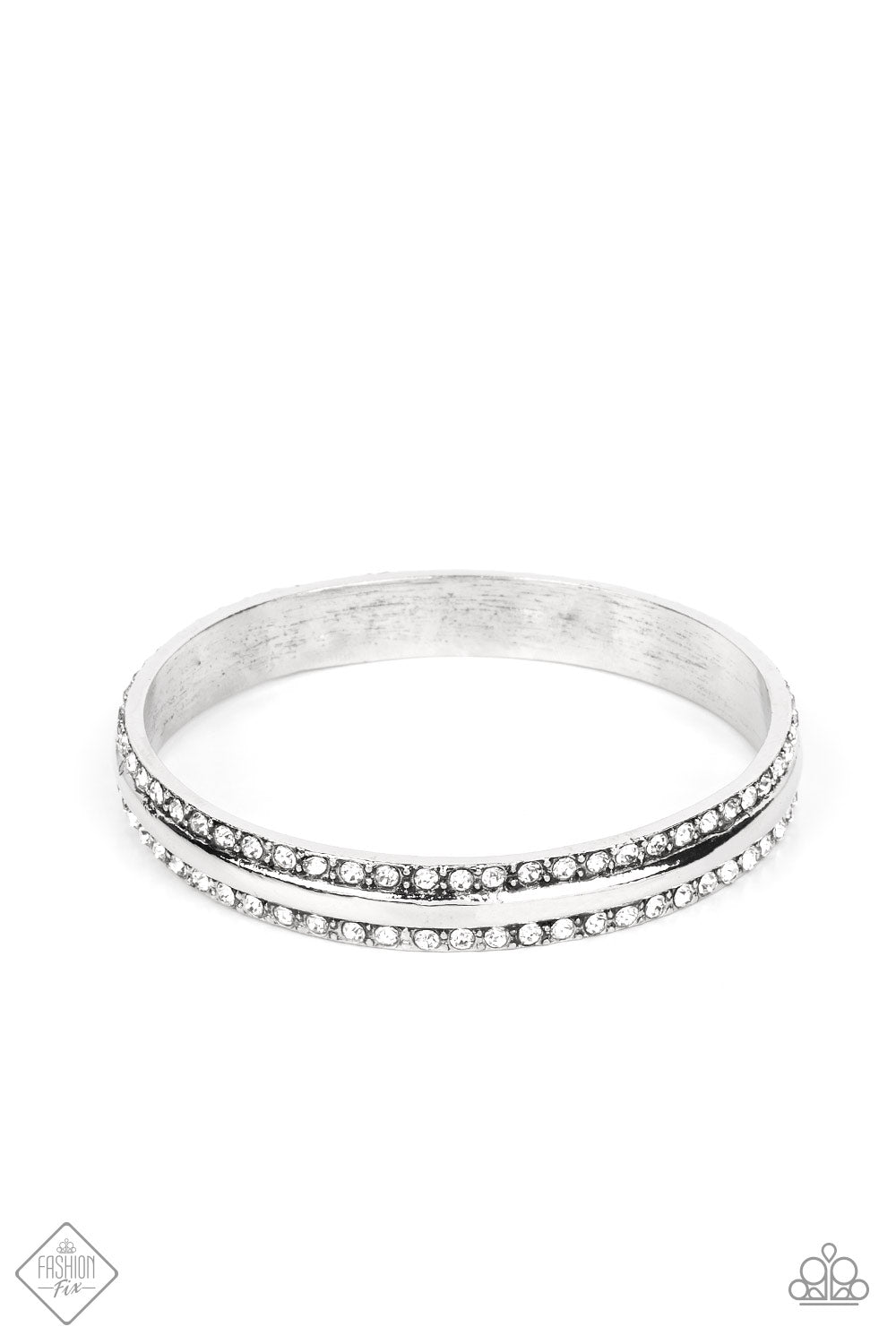 Paparazzi Forged Uproar - White Rhinestone Bangle