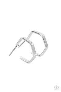 Paparazzi Haute Hexagons - Silver Hoop Earring