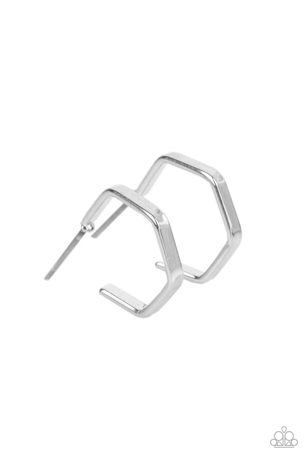 Paparazzi Haute Hexagons - Silver Hoop Earring