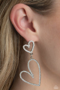 Paparazzi Doting Duo - White Rhinestone Earring