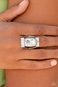 Paparazzi Right As CHAIN - White Rhinestone Ring