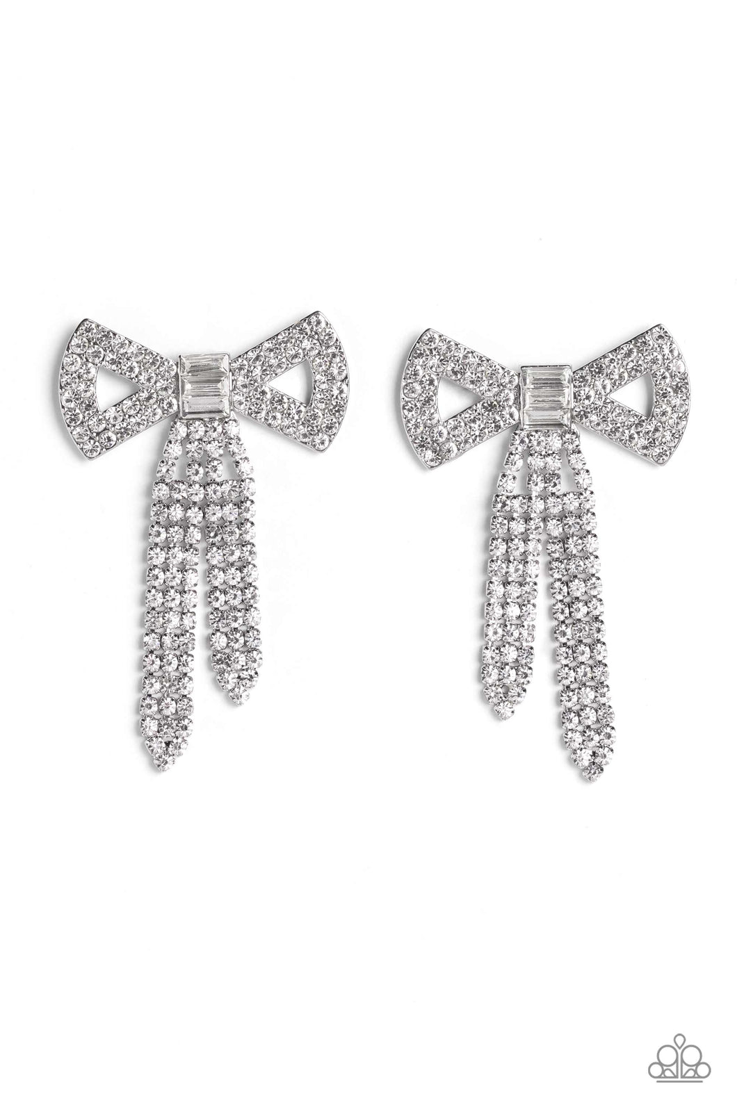 Paparazzi Just BOW With It - White Rhinestone Earring