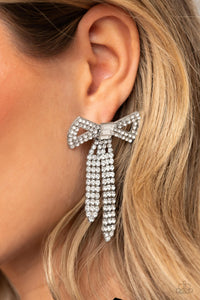 Paparazzi Just BOW With It - White Rhinestone Earring