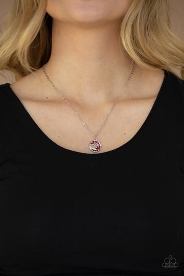 BARE YOUR HEART - RED RHINESTONE HEART CUTOUT SILVER NECKLACE - PAPARAZZI