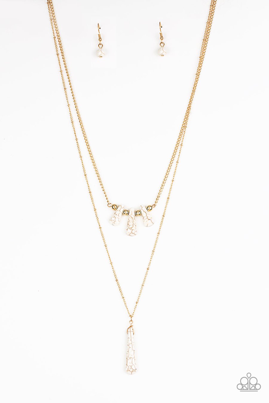 BASIC GROUNDWORK - GOLD WHITE CRACKED STONE LAYERED NECKLACE - PAPARAZZI