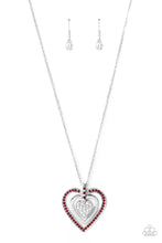 Load image into Gallery viewer, BLESS YOUR HEART - RED AND WHITE RHINESTONE HEART SILVER PENDANT NECKLACE - PAPARAZZI
