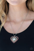 Load image into Gallery viewer, BLESS YOUR HEART - RED AND WHITE RHINESTONE HEART SILVER PENDANT NECKLACE - PAPARAZZI
