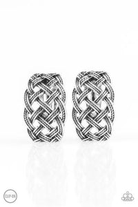 Braided Rivers Silver Clip On Earrings Paparazzi