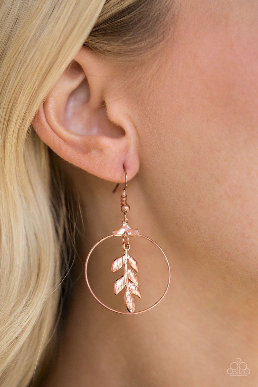 BRANCHING INTO BOHO - PAPARAZZI - Rose Gold SHINY LEAF HOOP EARRINGS