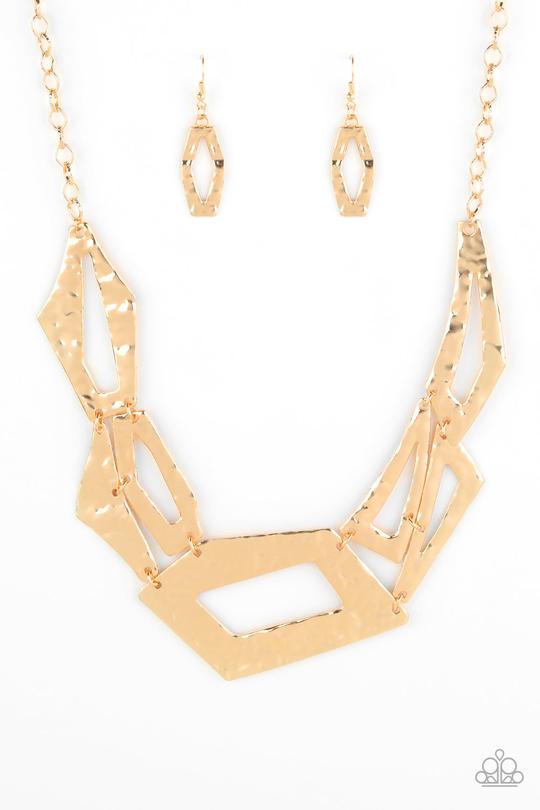 BREAK THE MOLD - PAPARAZZI - GOLD HAMMERED PLATES ASYMMETRICAL SHAPES NECKLACE