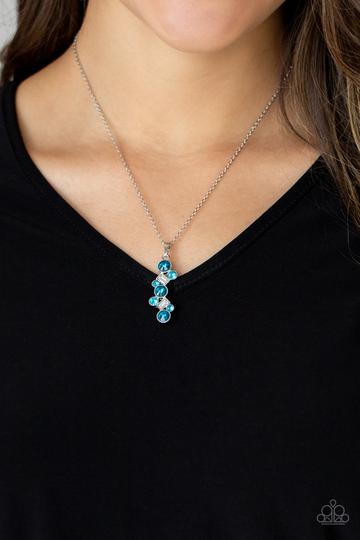 CLASSICALLY CLUSTERED - BLUE RHINESTONE CLUSTER SILVER PENDANT NECKLACE - PAPARAZZI