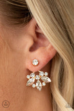 Load image into Gallery viewer, CRYSTAL CONSTELLATIONS - PAPARAZZI - GOLD WHITE RHINESTONE JACKET EARRINGS
