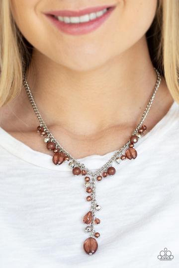 CRYSTAL COUTURE - PAPARAZZI - BROWN AND SILVER BEAD Y NECKLACE