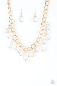 GORGEOUSLY GLOBETROTTER - GOLD CLEAR BEAD NECKLACE Paparazzi