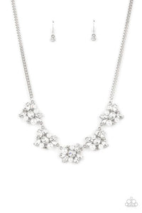 HEIRESS OF THEM ALL - WHITE RHINESTONE AND PEARL SILVER SHORT NECKLACE - PAPARAZZI EXCLUSIVE