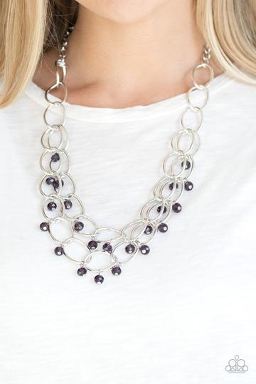 YACHT TOUR - PURPLE METALLIC BEAD SILVER CIRCLE NECKLACE - PAPARAZZI