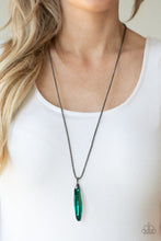 Load image into Gallery viewer, METEOR SHOWER - GREEN GEM GUN METAL CHAIN PENDANT NECKLACE - PAPARAZZI

