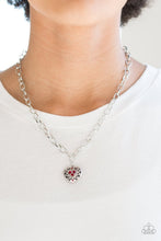 Load image into Gallery viewer, NO LOVE LOST - Red Heart Rhinestone Silver Necklace Paparazzi
